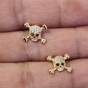 Gold Filled Skull Crossbones Post Earrings